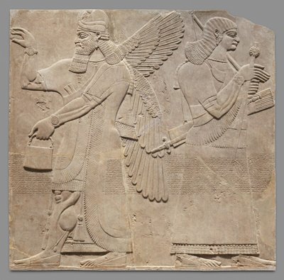 panel en relieve de guardián y eunuco, c.883-59 a.C. (alabastro de yeso) de Neo Assyrian